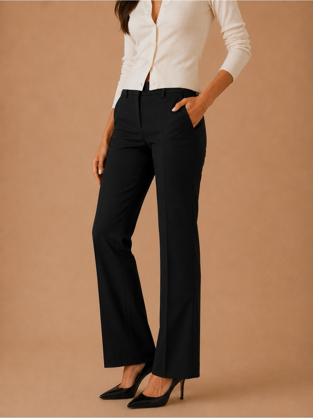 Express Minimalist Black Columnist Barely Boot Pants Mid Rise Stretch 00P Petite